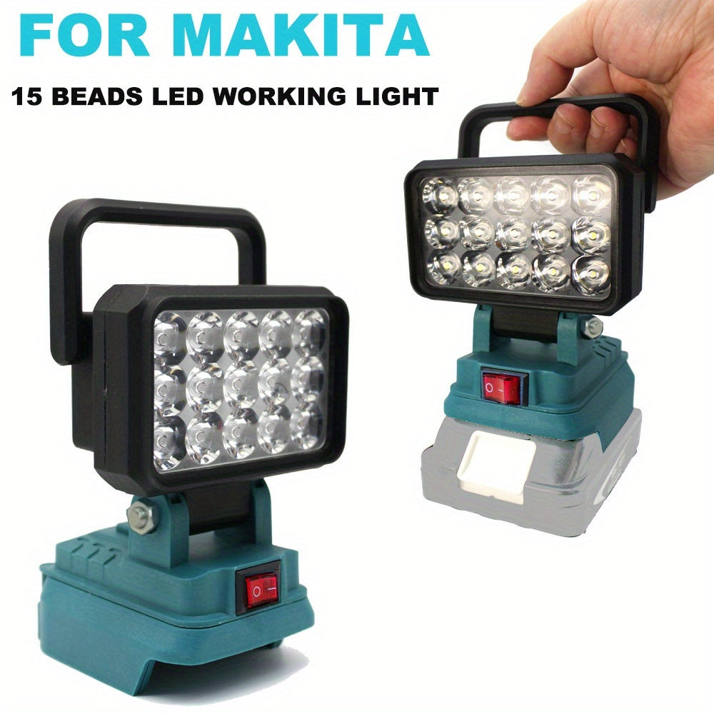 15-Pärlor LED Arbetsljusstrålkastare för Makita 18V Li-jonbatteri - Bärbar Handhållen Lampa med Justerbart Fäste, Turkos & Svart Design, Starka Vita LEDer för Förbättrad Synlighet
