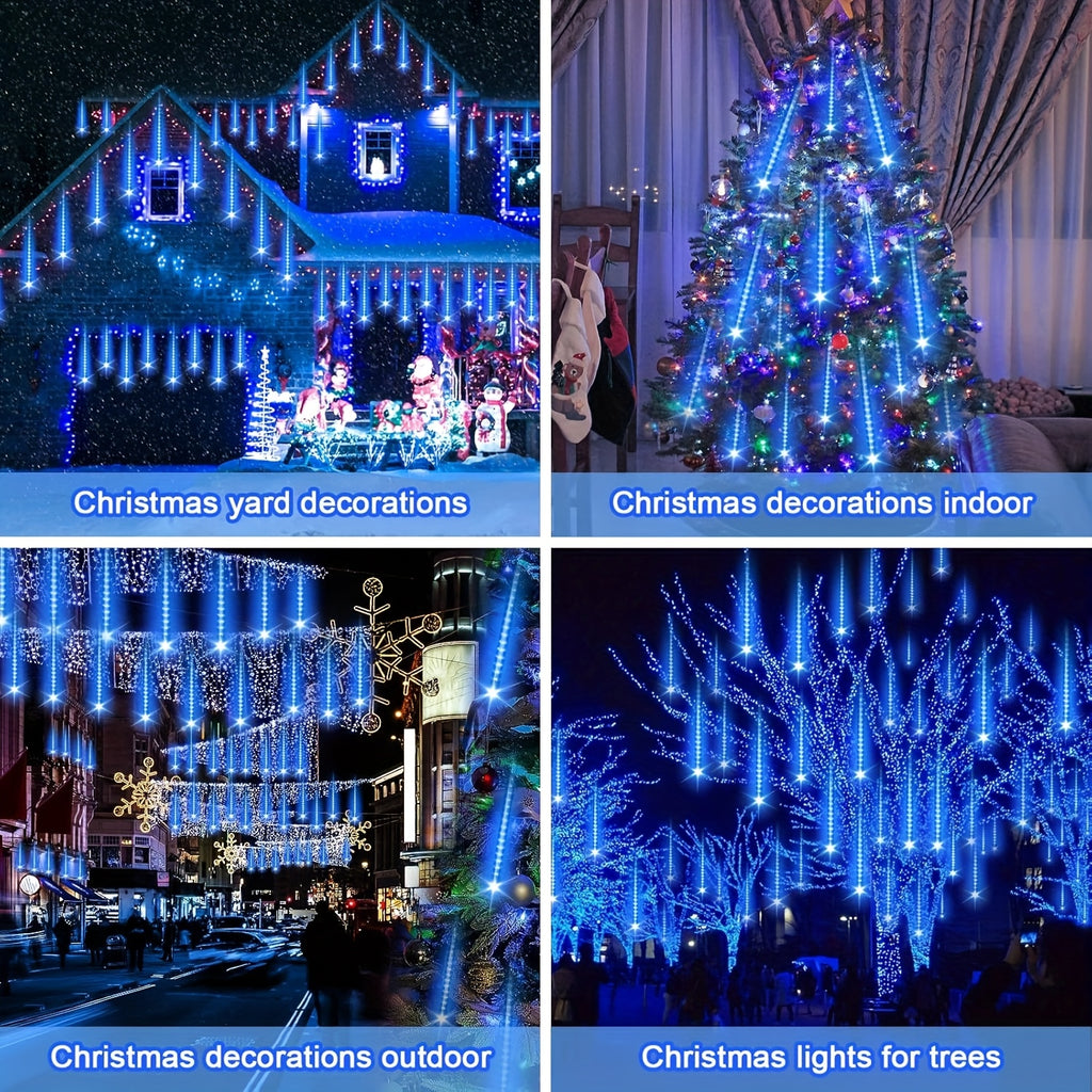 Loyyz Jul Meteorregn Lampa, Utomhus Trädgårdslampa, 192 LED, IPX4 Utedekoration Belysning, Passande för Trädgårdar, Thanksgiving, Fester, Träd, Regndroppsljus, Passande för Alla Hjärtans Dag, Bröllop, Barer, Kaféer och Butiksvisningar