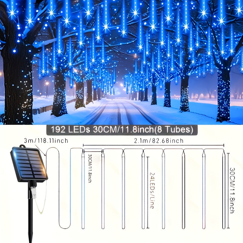 Loyyz Jul Meteorregn Lampa, Utomhus Trädgårdslampa, 192 LED, IPX4 Utedekoration Belysning, Passande för Trädgårdar, Thanksgiving, Fester, Träd, Regndroppsljus, Passande för Alla Hjärtans Dag, Bröllop, Barer, Kaféer och Butiksvisningar