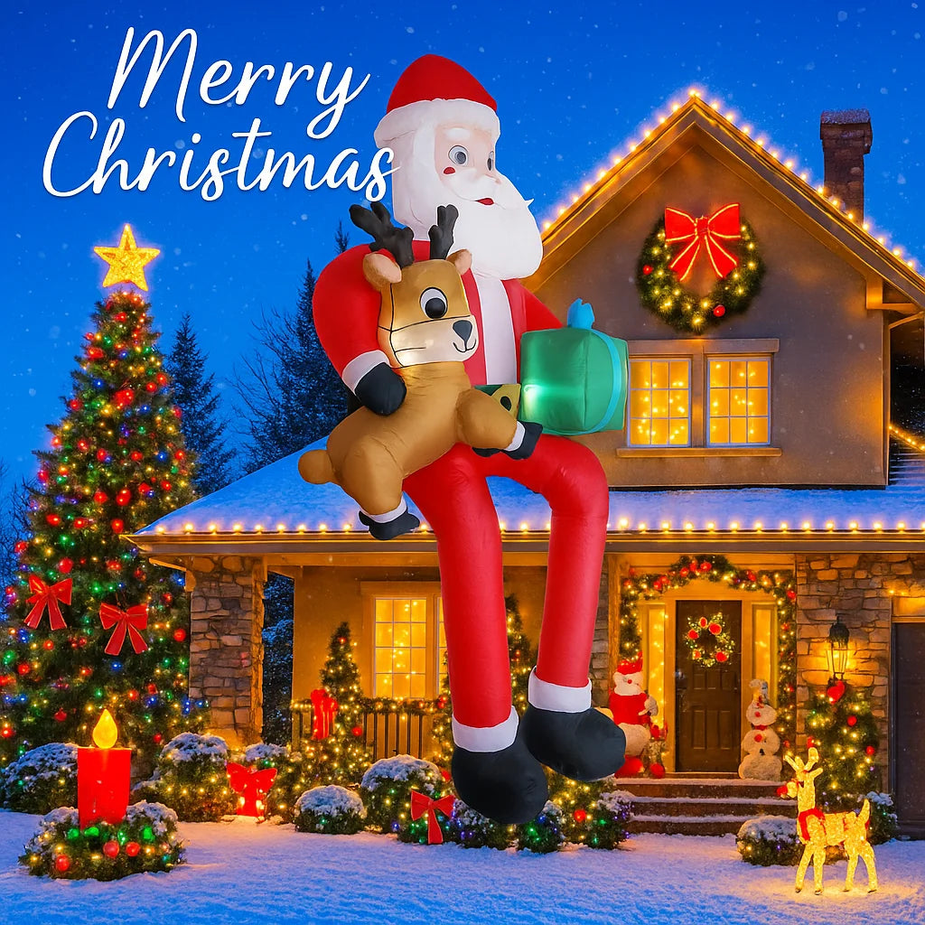 9.5FT Inflatable Christmas Santa Claus Decoration Reindeer Gift LED Home Ornament Christmas Gifts Supplies Toy Xmas Yard Decor