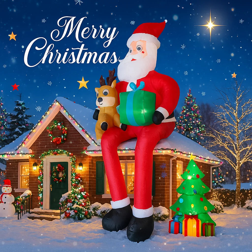 9.5FT Inflatable Christmas Santa Claus Decoration Reindeer Gift LED Home Ornament Christmas Gifts Supplies Toy Xmas Yard Decor